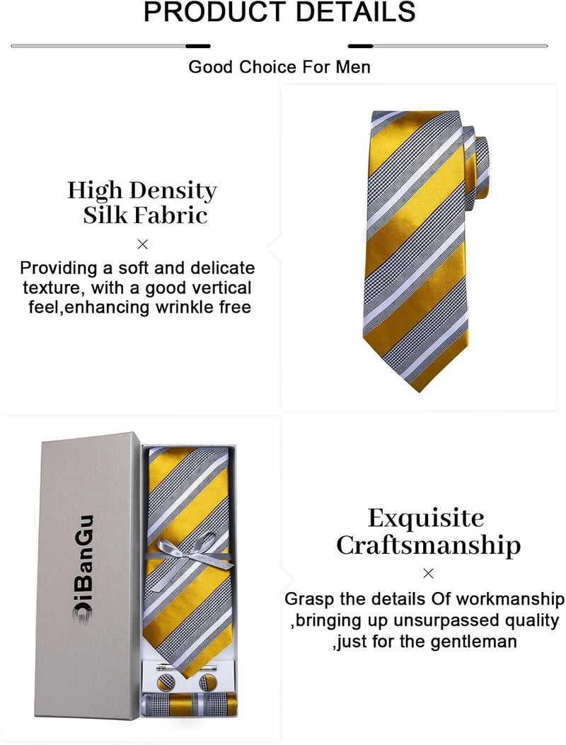 DiBanGu Mens Striped Tie Silk Woven Necktie and Pocket Square Cufflinks Tie Clip Set Wedding Business Formal Gift Tie for Men - Image 5